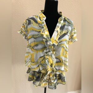 Caren Sport Yellow and Gray Ruffle Blouse